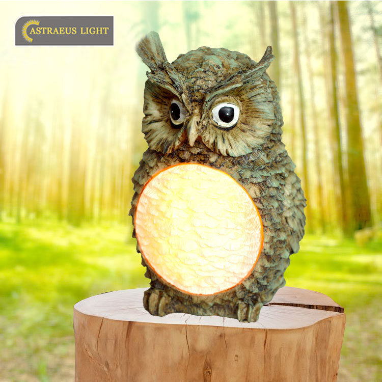 Solar Owl LED Garden Light with Resin Design - - garden light