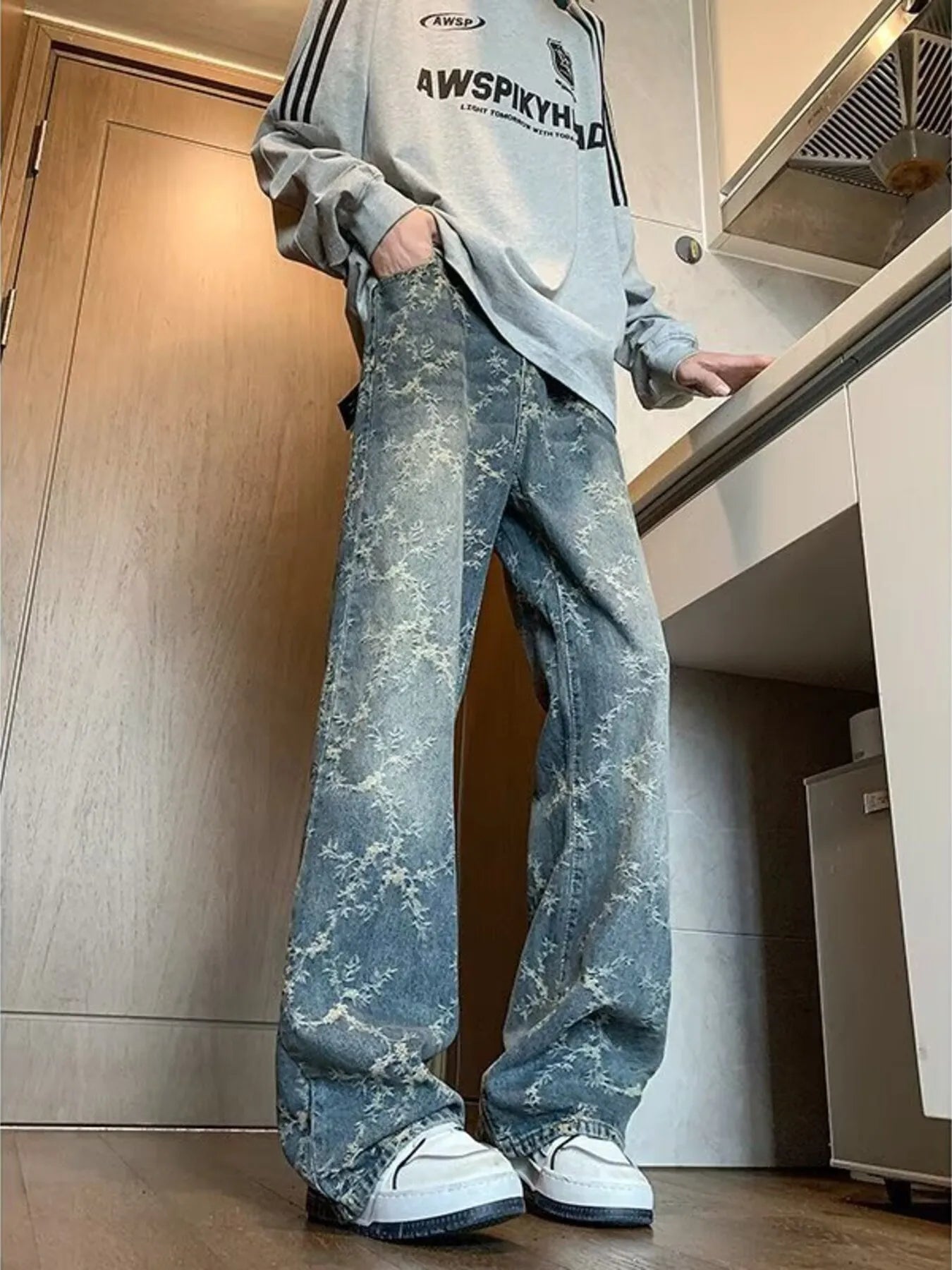 Men's Plus Size Wide Leg Jeans - -