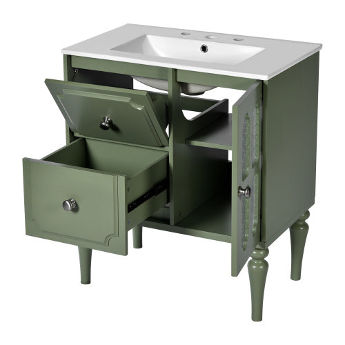 Vintage Style 30inch Bathroom Vanity With Ceramic Sink Combination - - vanity