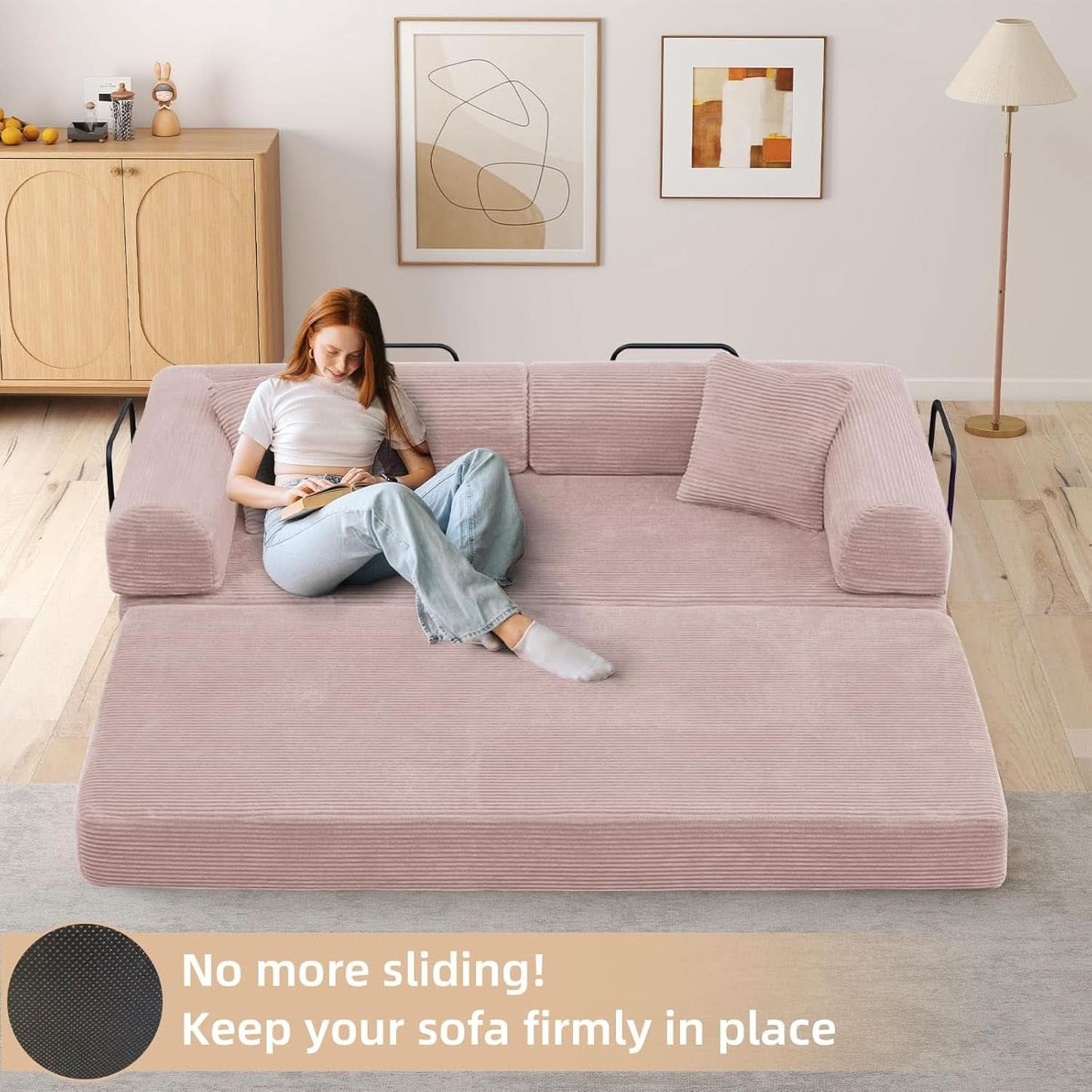 Transformable Sofa Bed QueenSize Pink Folding Frame- ShipItFurniture- {{Product type}}