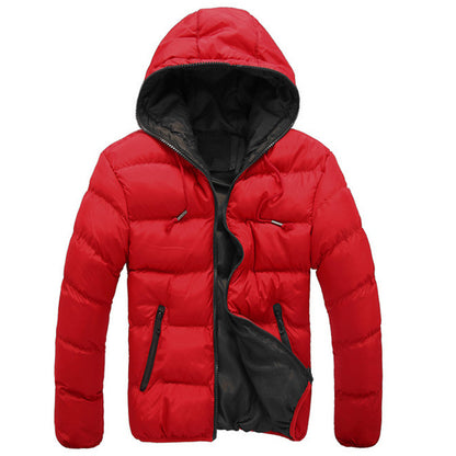 Mens Hooded Thick Down Cotton Coat - Red and Black L - coat