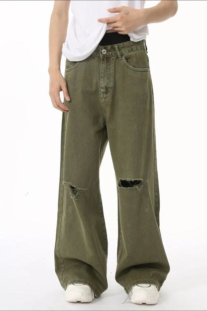 Distressed Wide Leg Jeans with Pockets - -