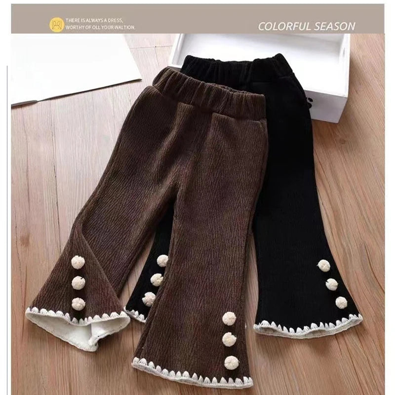 Girls Thickened Bell Bottom Pants Brown