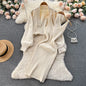 Knitting Suit Women's Short Sweater Shawl Coat+suspender Dress Two-Piece Set