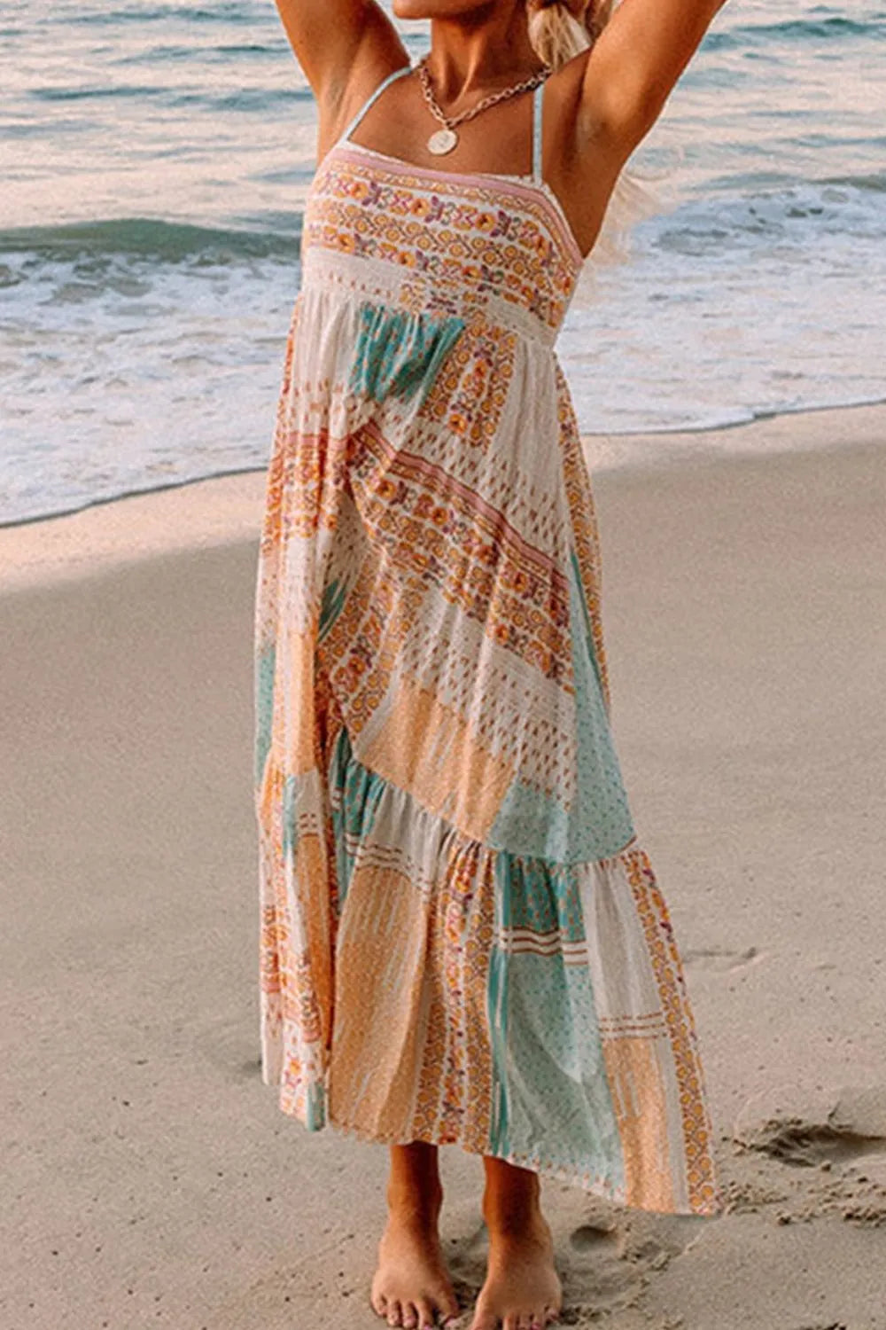 Printed Square Neck Cami Dress - -