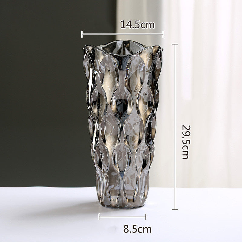 Crystal Glass Vase Flower Arrangement Decoration Ornaments - Grey Large - flower vase