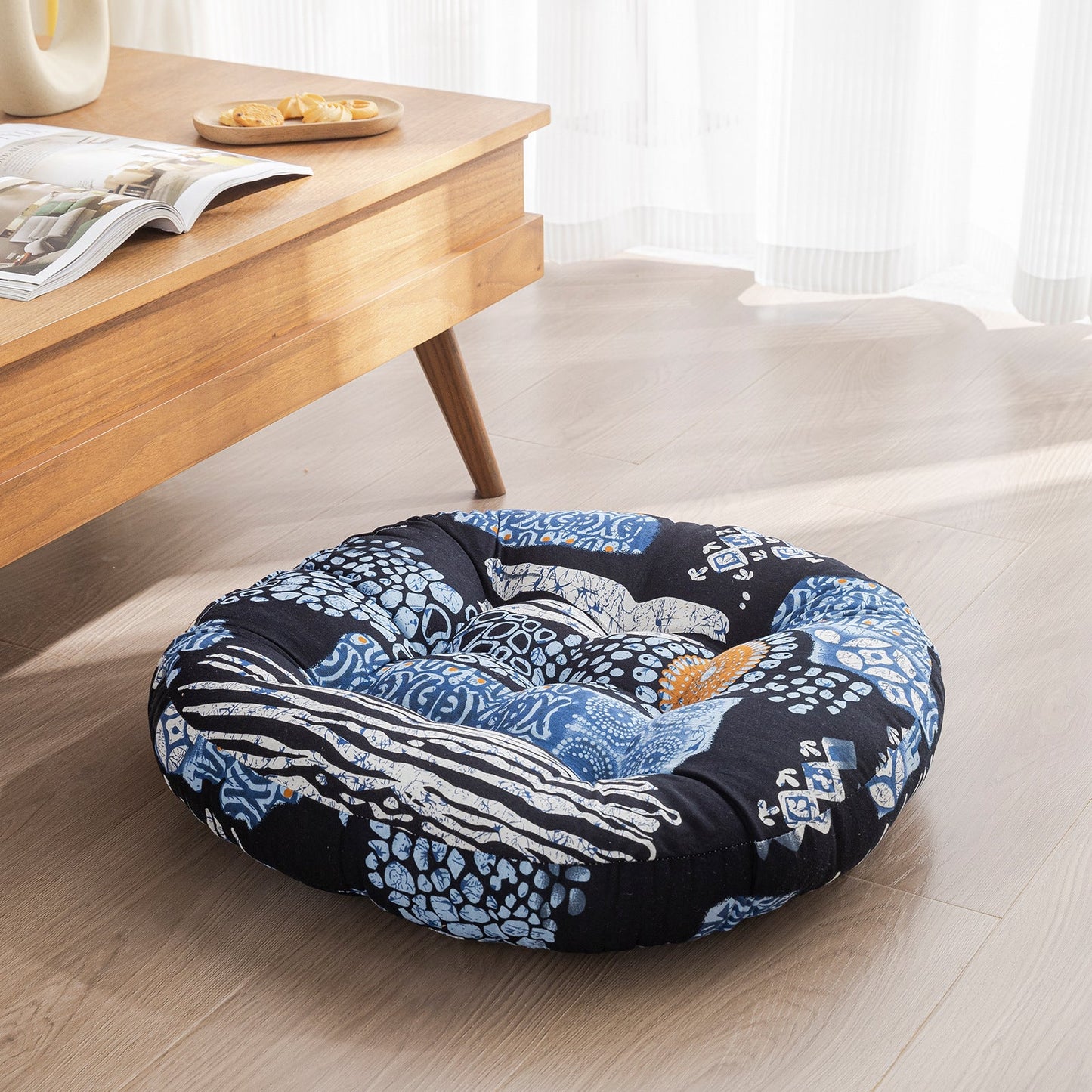 Japanese-Style Cotton Futon Floor Cushion (Round or Square) - Round 6 Style - Floor Cushion