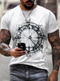 Men's Full Size Artistic Compass Graphic Round Neck T-Shirt Plus Size - White -
