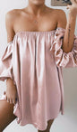 New Womens Off-Shoulder Loose Casual Dress - Pink M - dress