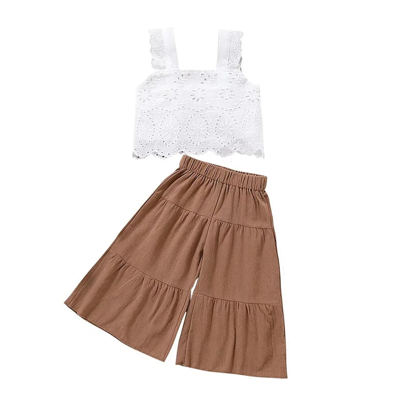 Girls Sleeveless Lace Tank Tops and Wide Leg Pant