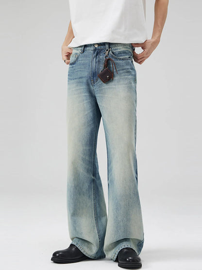 Men's Full Size Vintage Wash Wide Leg Jeans Plus Size - Washed Old Blue -
