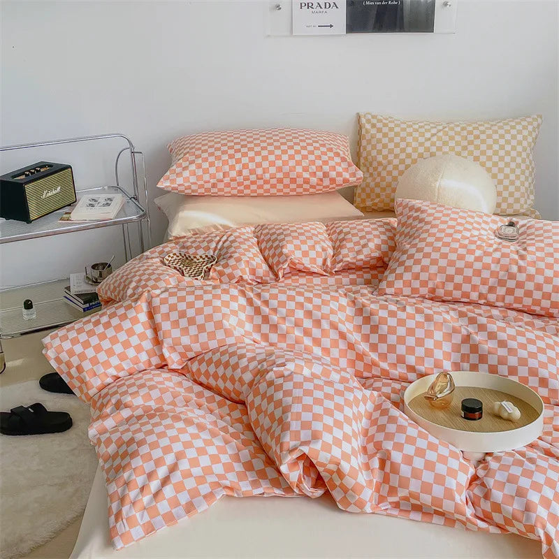 Cotton Double-Sided Design Bedding Set Cotton Checkerboard Bed Set