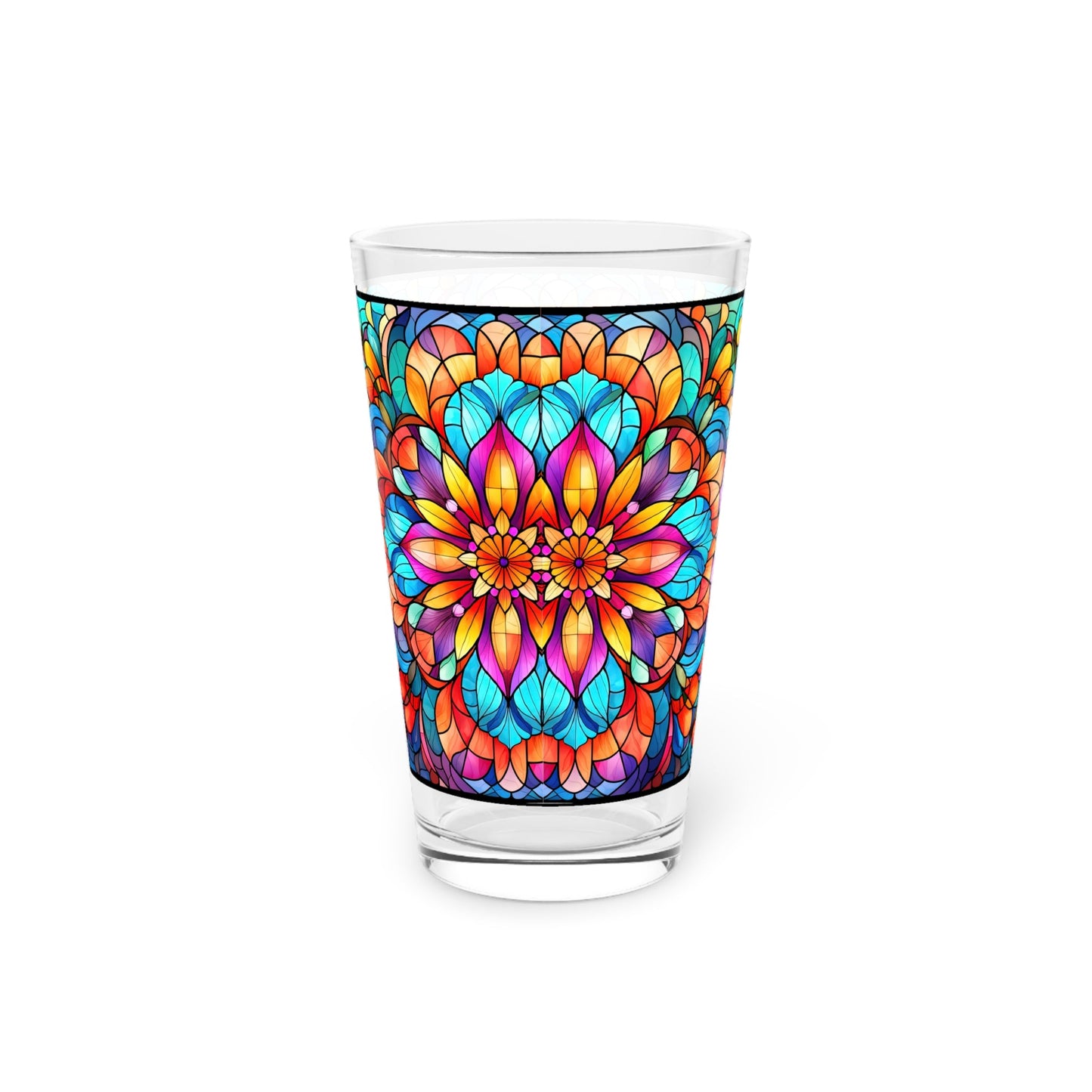 Blooming Beauty: A Rainbow-Colored Flower Stained Glass Masterpiece 16oz Pint Glass Gift idea gifts for home decor housewarming gift - - Mug