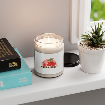 6 7 Retro Cherry Graphic Candle | Scented Soy 9oz, kawaii fruit motif - - Home Decor