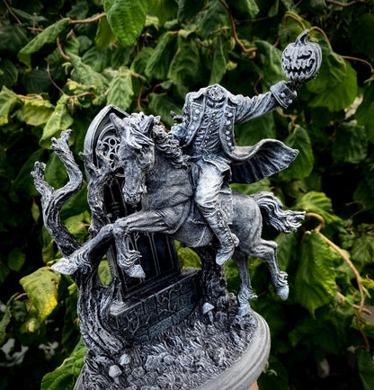 Headless Horseman Riding Statue, Hand Painted Resin Sculpture | Gothic Legend of Sleepy Hollow Figurine | Dark Folklore Art for Spooky Decor - -