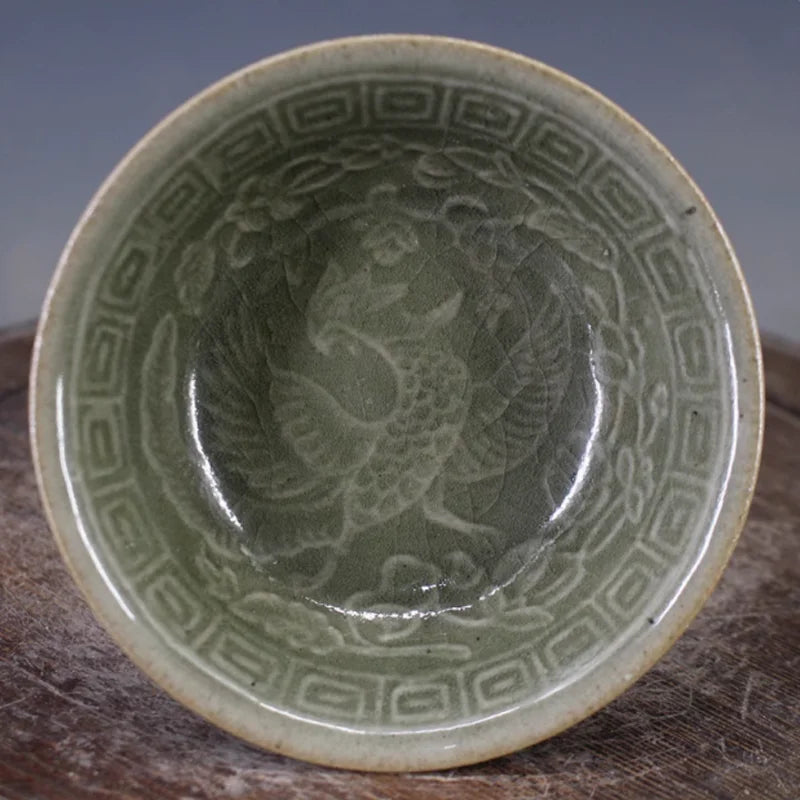 Celadon Phoenix High‑Footed Bowl – Antique‑Style Porcelain Ornament - - Decorative Bowls