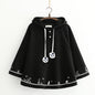 Cute Heart Cat Embroidery Cape Coat for Girls - Black One Size - cape
