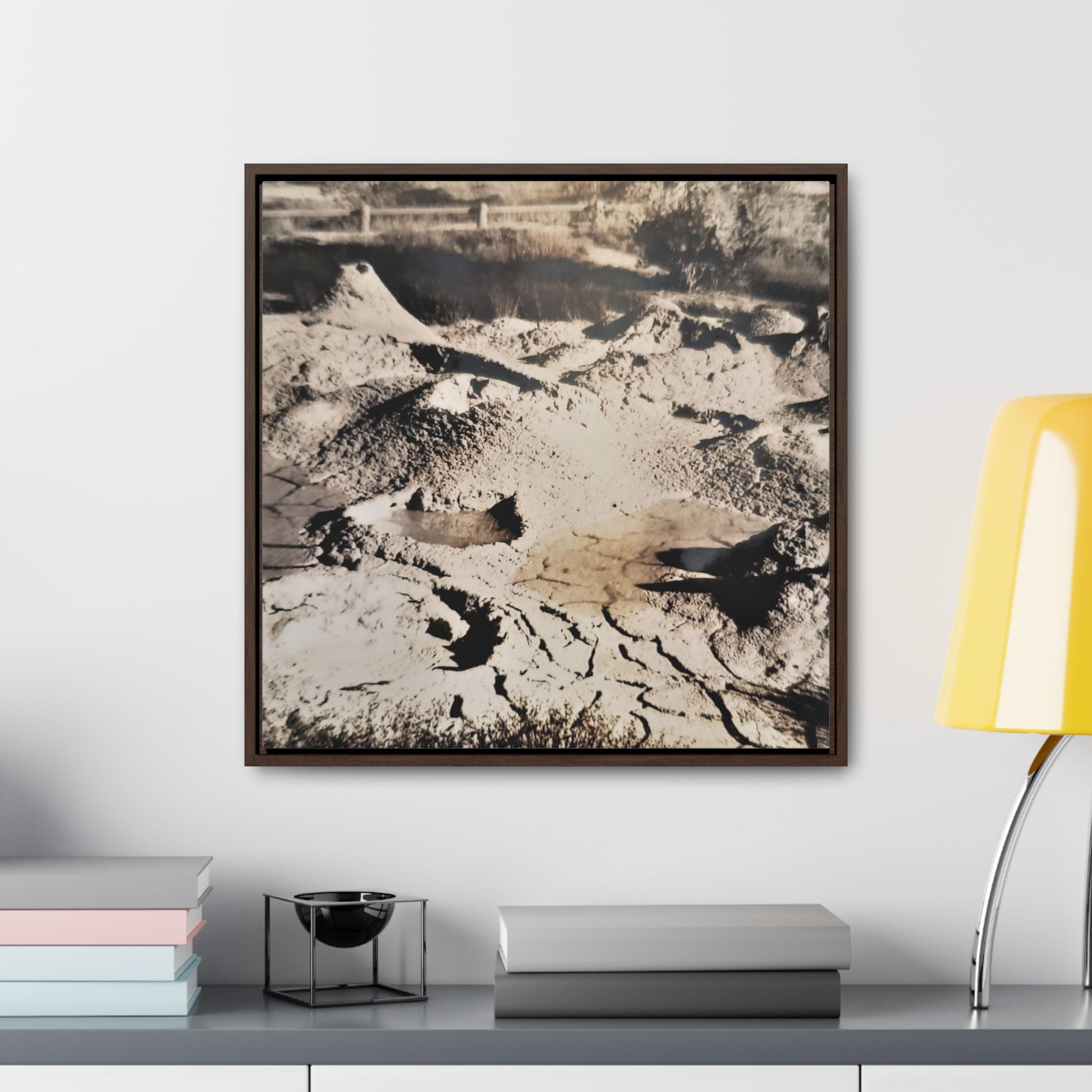 Yellowstone West Thumb Paint Pots Gallery Canvas Wraps Square Frame - 20″ x 20″ 1.25" Walnut - Canvas
