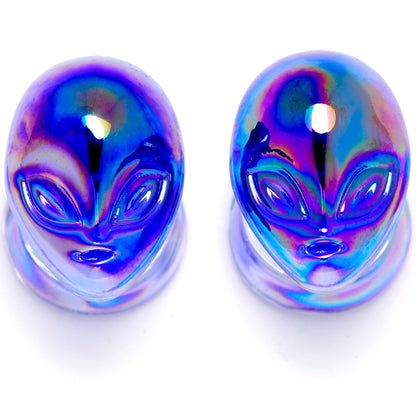 Aurora Blue Glass Outer Space Alien Double Flare Plug Set 10mm to 19mm- BodyCandy- {{Product type}}