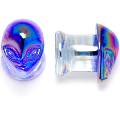 Aurora Blue Glass Outer Space Alien Double Flare Plug Set 10mm to 19mm- BodyCandy- {{Product type}}