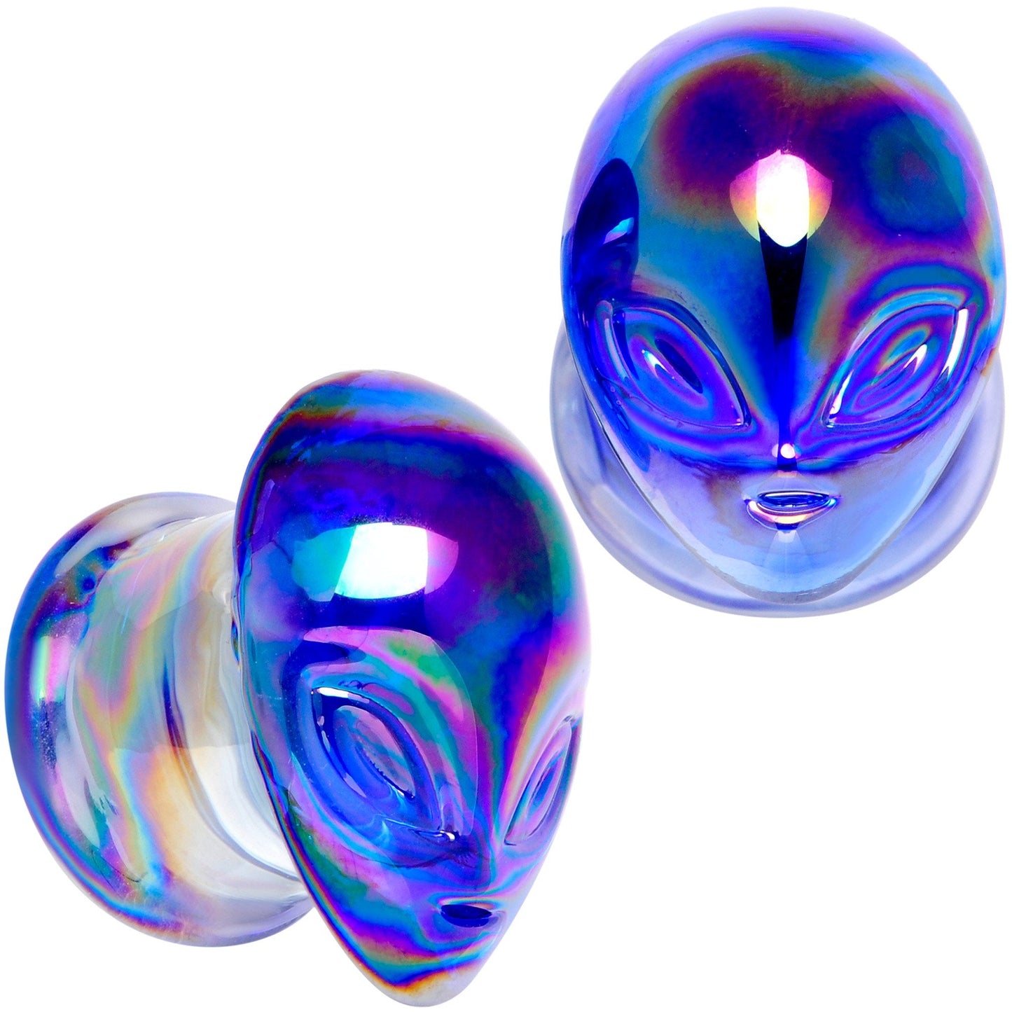 Aurora Blue Glass Outer Space Alien Double Flare Plug Set 10mm to 19mm- BodyCandy- {{Product type}}