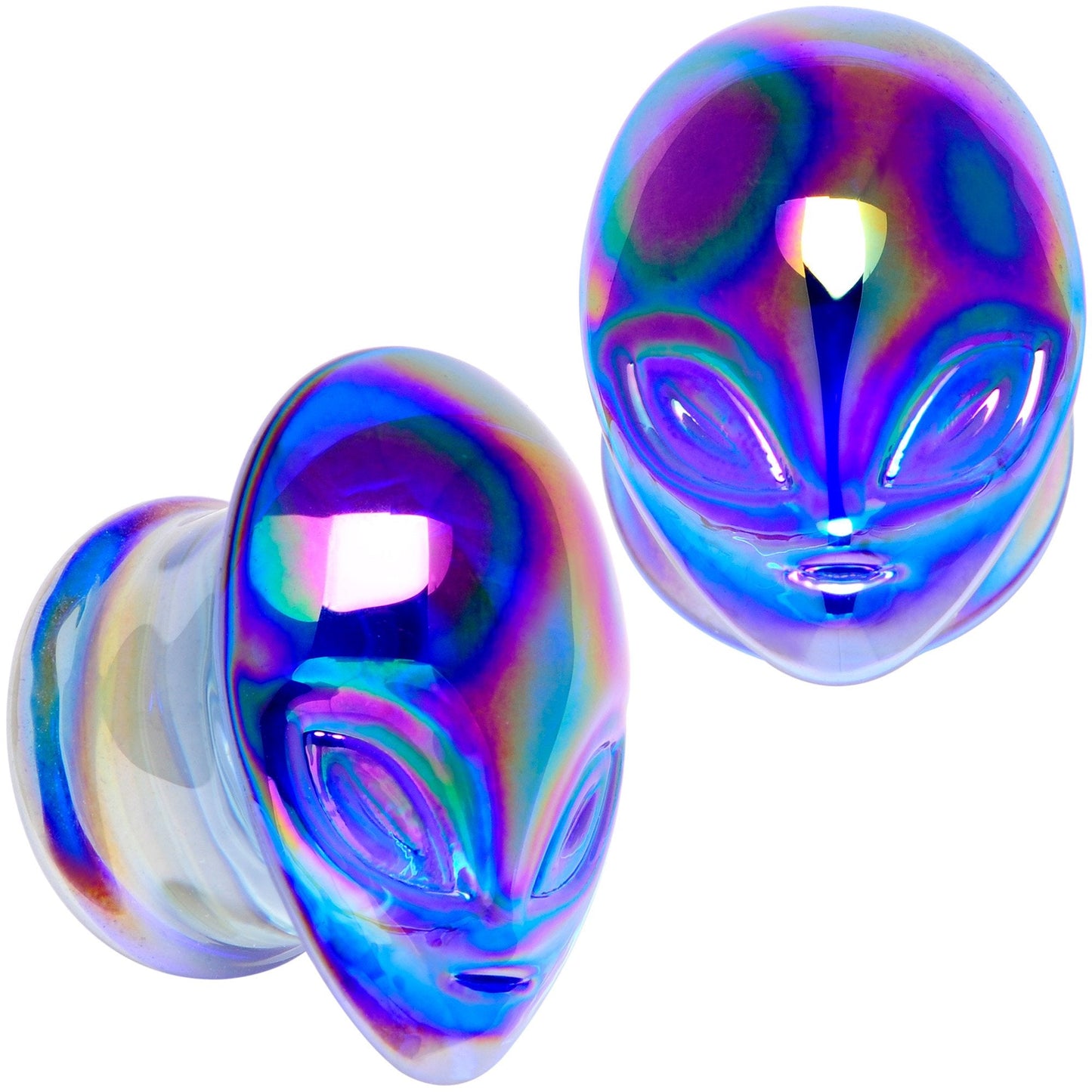 Aurora Blue Glass Outer Space Alien Double Flare Plug Set 10mm to 19mm- BodyCandy- {{Product type}}