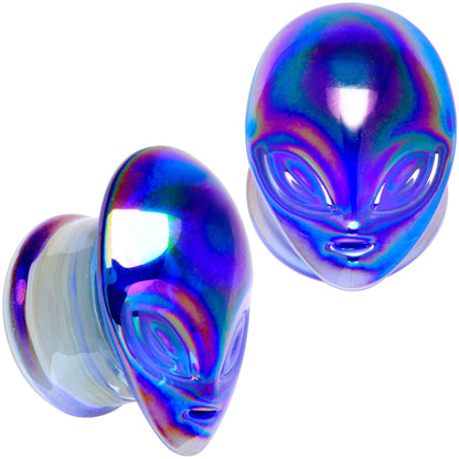 Aurora Blue Glass Outer Space Alien Double Flare Plug Set 10mm to 19mm- BodyCandy- {{Product type}}
