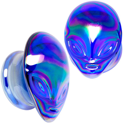 Aurora Blue Glass Outer Space Alien Double Flare Plug Set 10mm to 19mm- BodyCandy- {{Product type}}