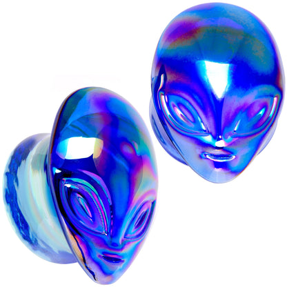 Aurora Blue Glass Outer Space Alien Double Flare Plug Set 10mm to 19mm- BodyCandy- {{Product type}}