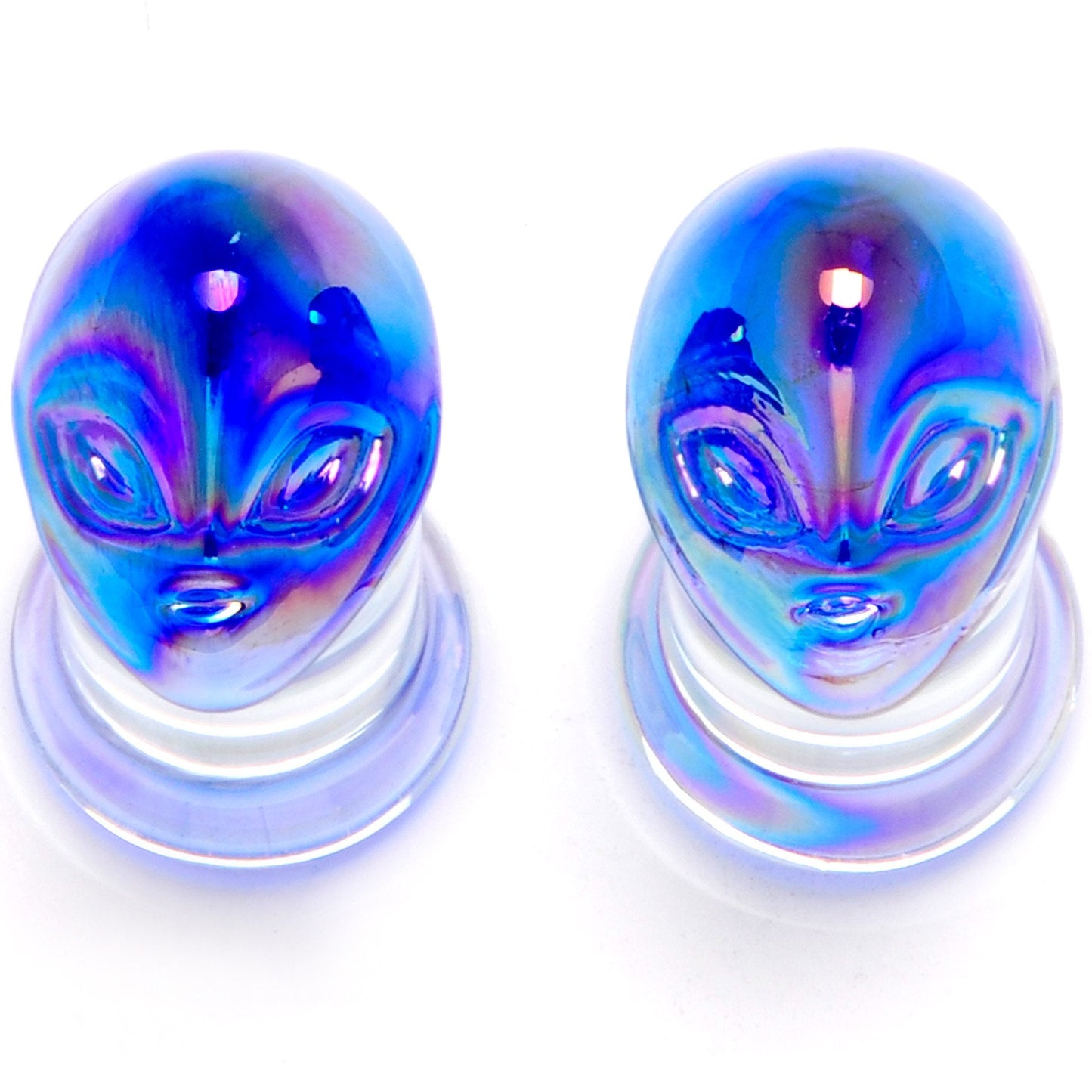 Aurora Blue Glass Outer Space Alien Double Flare Plug Set 10mm to 19mm- BodyCandy- {{Product type}}