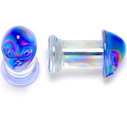 Aurora Blue Glass Outer Space Alien Double Flare Plug Set 10mm to 19mm- BodyCandy- {{Product type}}