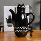 Ceramic Cup Set with Black and White Cat Design - Black - tea set