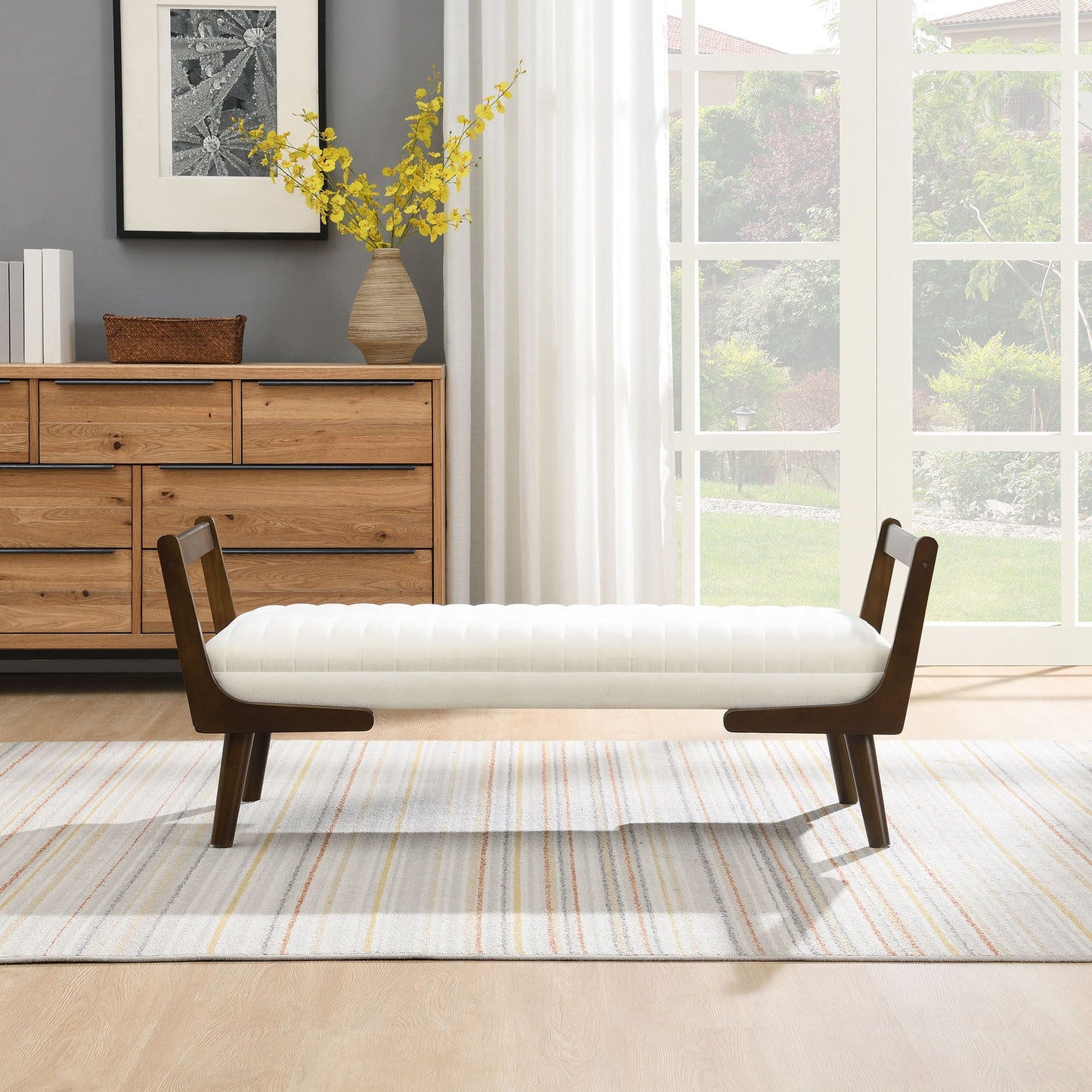 Mid-Century Bench With Wood Legs- Unique Piece Furniture- {{Product type}}