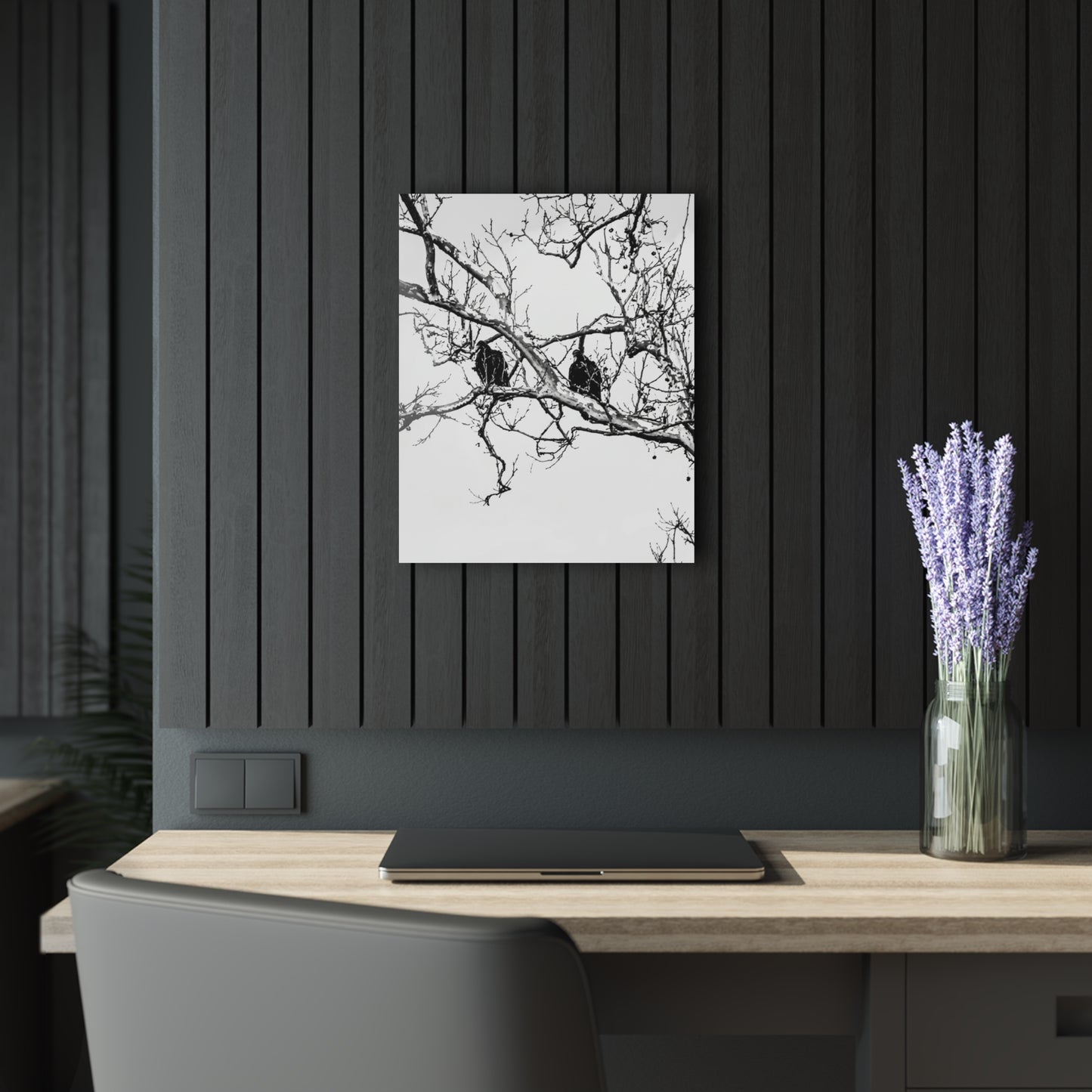 Black & White Buzzards Silhouette Acrylic Print — Modern Minimalist Wall Art - 16″ x 20″ (Vertical) 0.25'' - Home Decor