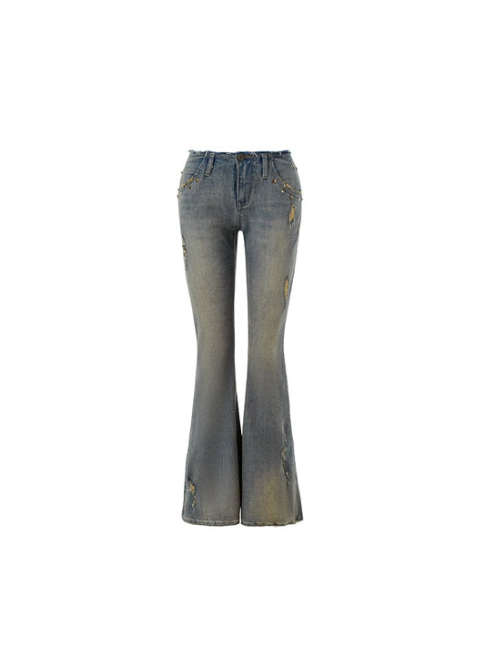 Vintage Distressed Straight Leg Jeans - - jeans