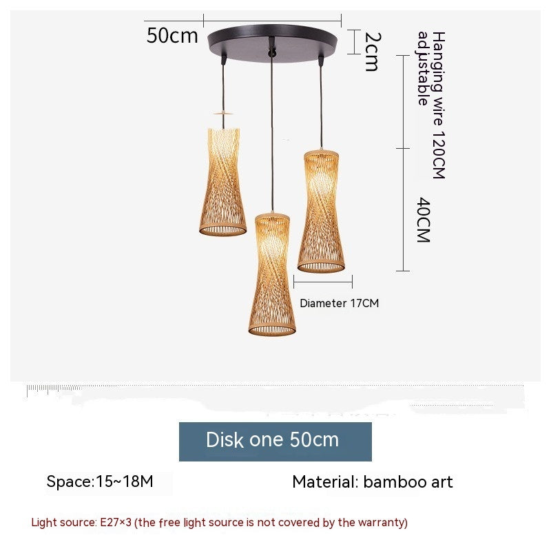 Chinese Style Bamboo Artwork Chandelier - Black Disc - Lights