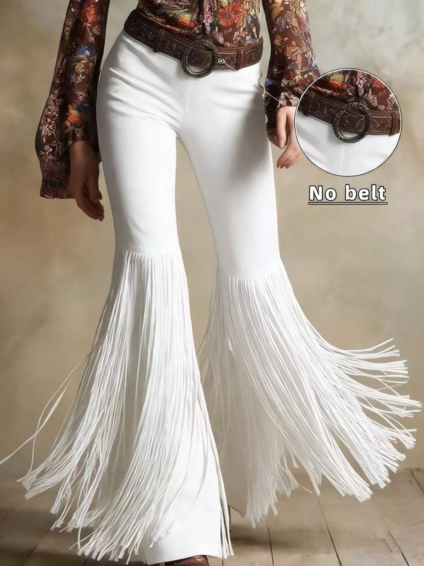 Fringe Flare Pants - White -