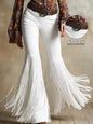 Fringe Flare Pants - White -