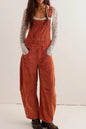 Corduroy Wide-Leg Overall with Adjustable Straps - Ochre -