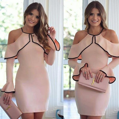 Pink Off-Shoulder Long Sleeve Bodycon Dress - XL - dress