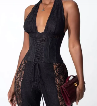 Halter V-Neck Jumpsuit - - jumpsuit