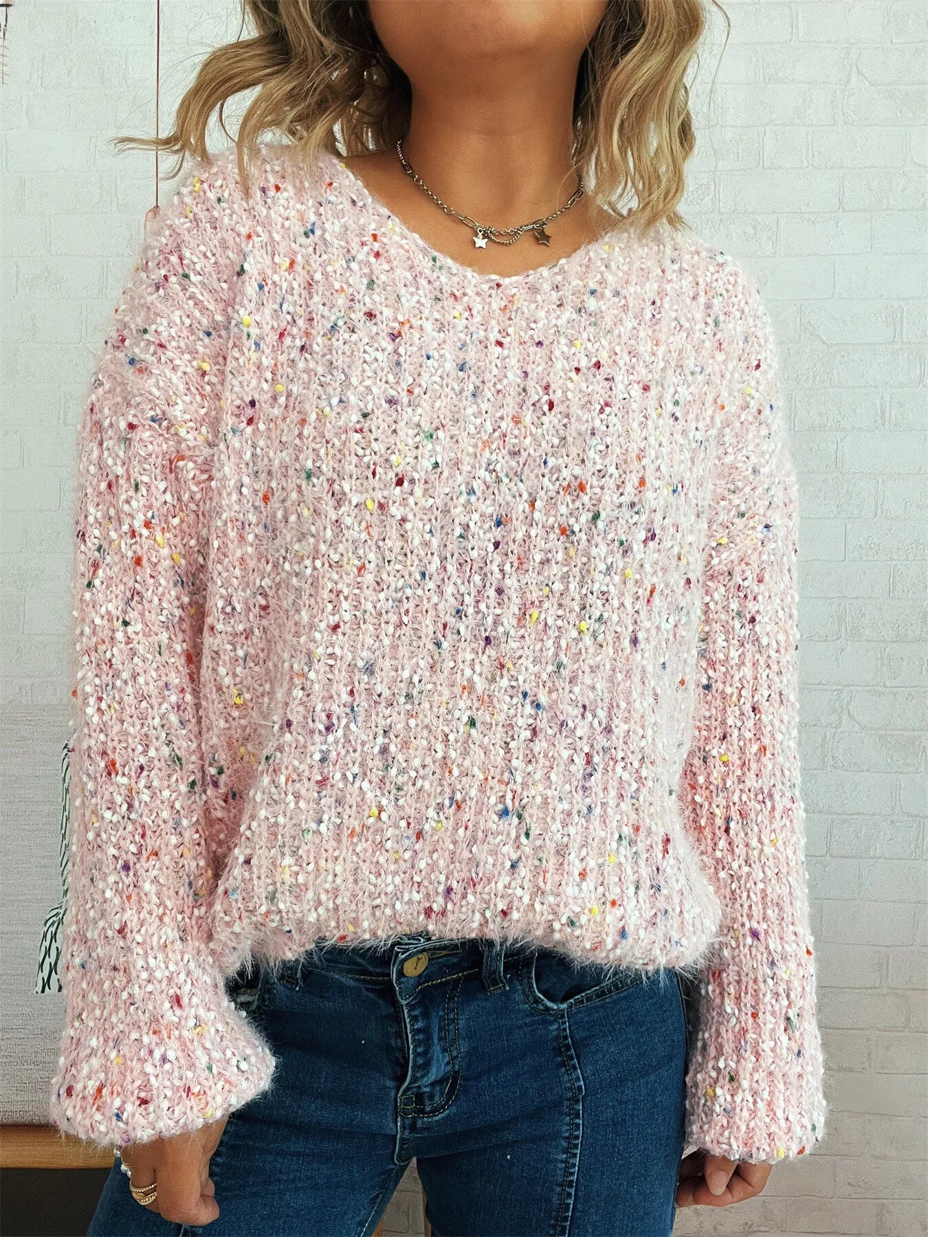 Colorful Long Sleeve Sweater - -