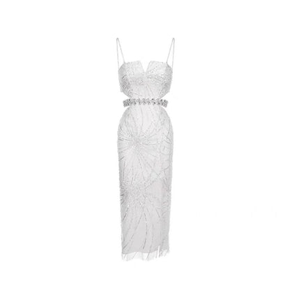 Sequin Sparkle Camisole Gown - White S - dress