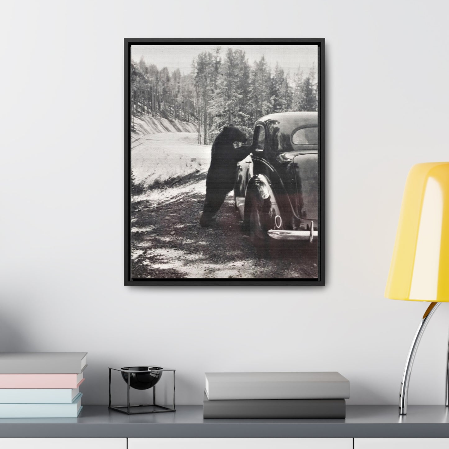 Yellowstone Bear Car Gallery Canvas Wraps, Vertical Frame