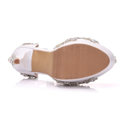 Elegant White Diamond Bridal Heels - -