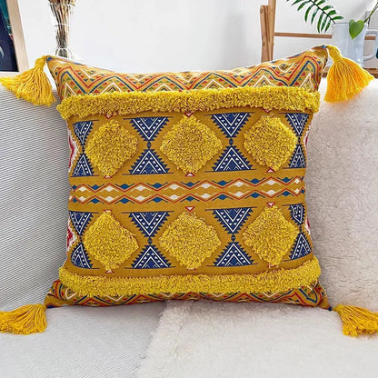 Colorful Tassel Tufted Throw Pillow Cover Geometric Pattern Pillowcase