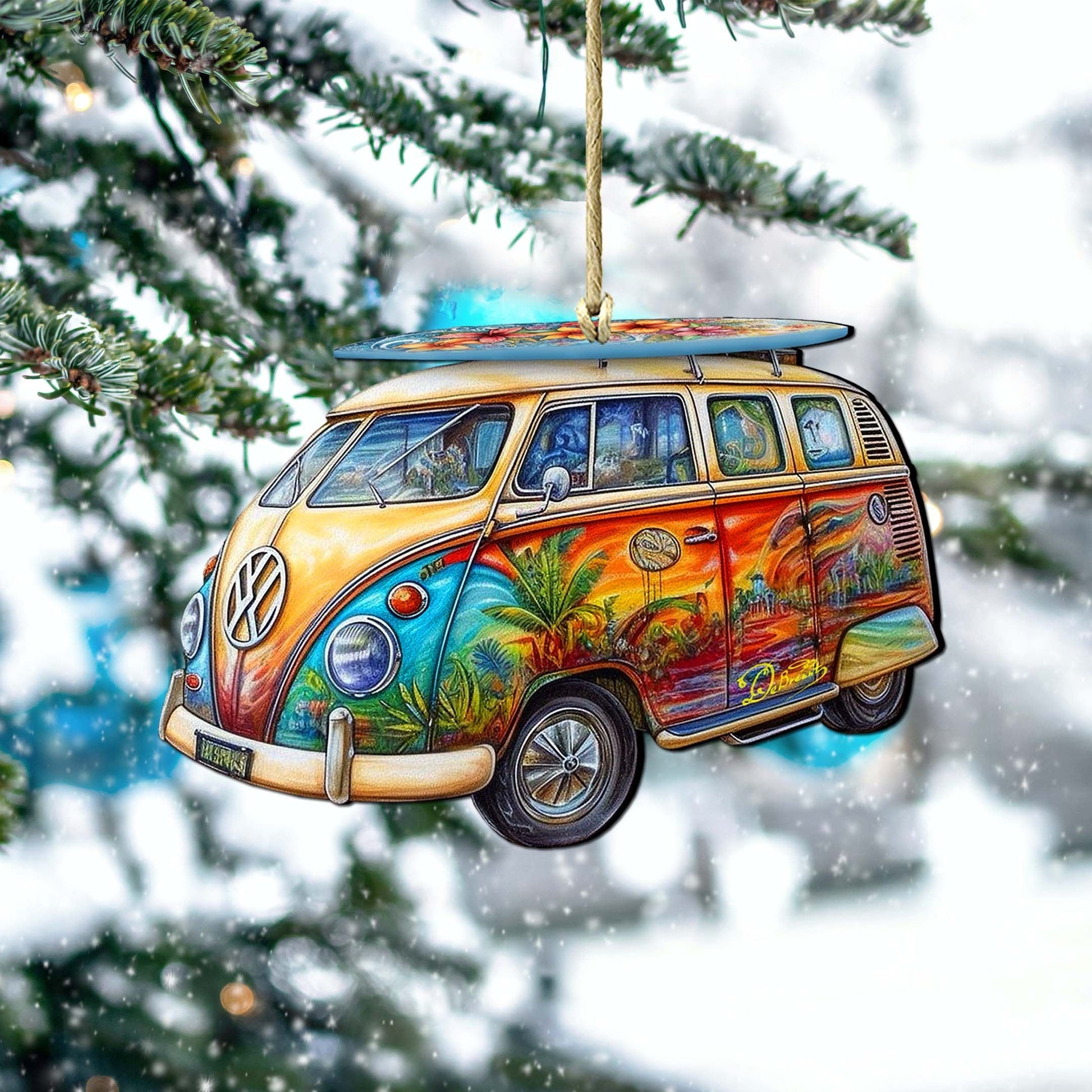 Beach Themed Ornaments - Hippie Van Wooden Ornaments by G.Debrekht Coastal Holiday Decor - 8688203 - - Wooden Ornaments