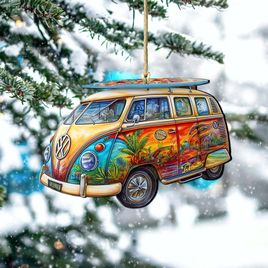 Hippie Van Wooden Ornaments by G.Debrekht - - Wooden Ornaments