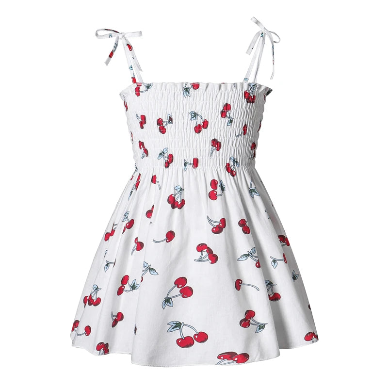 Girls Sleeveless Cotton Flower Print Sundress red white