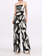 Abstract Print Tube Top and Wide Leg Pants Two-Piece Set - Black -